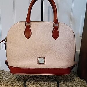 Dooney & Bourke Blush Pebbled Leather Satchel with Brown Trim